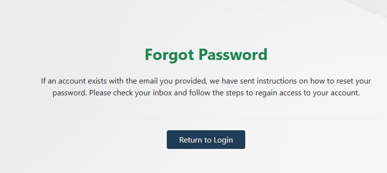 Password Reset Sent Screenshot