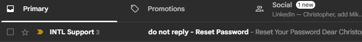 Password Reset Email Screenshot