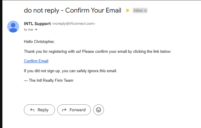 Email Confirmation Link Screenshot